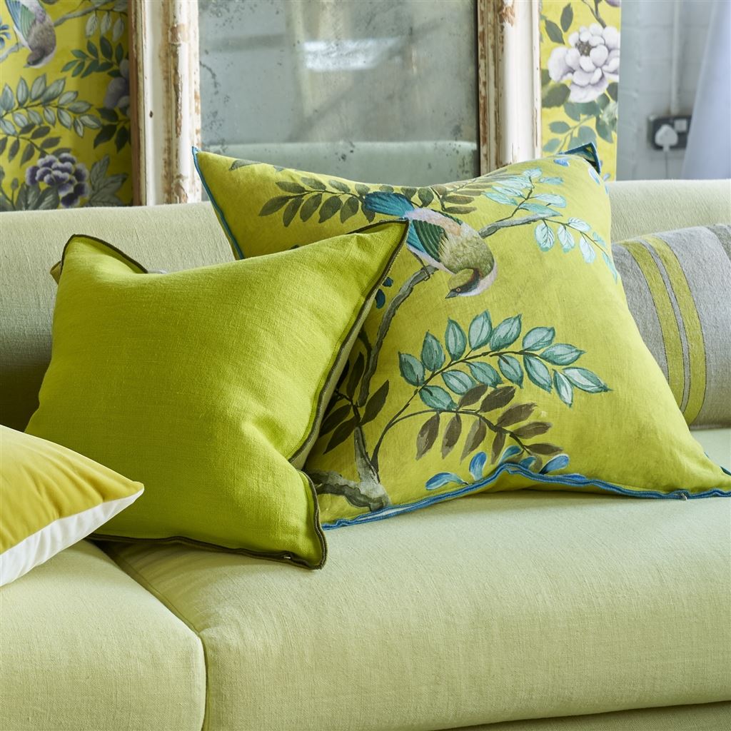 Designers Guild Brera Lino Lime & Moss Linen Decorative Pillow