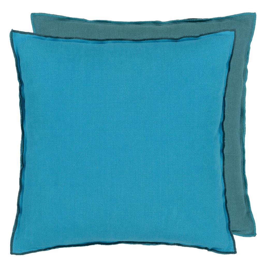Brera Lino - Indian Ocean & Teal - Cushion - 43x43cm