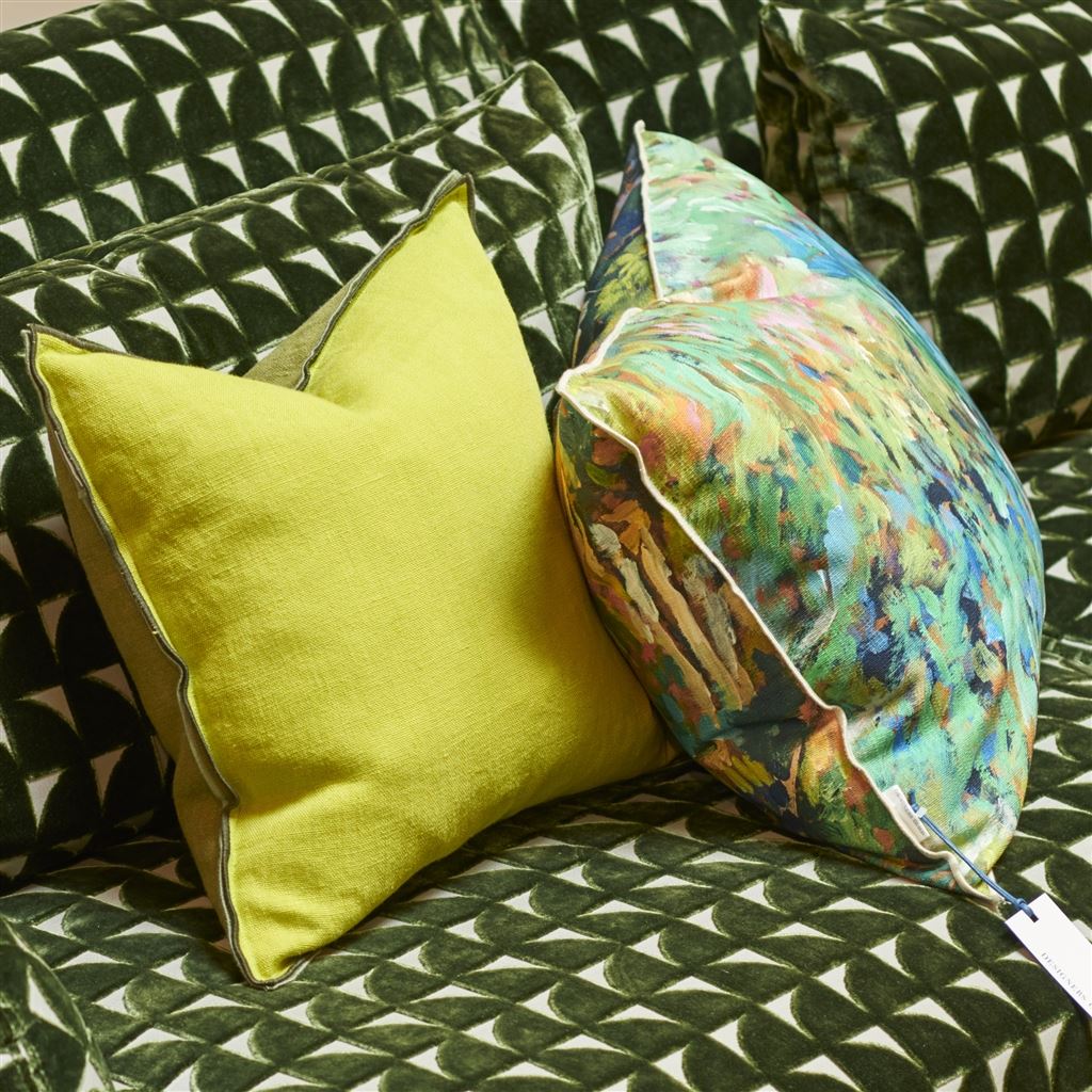 Designers Guild Brera Lino Lime & Moss Linen Decorative Pillow
