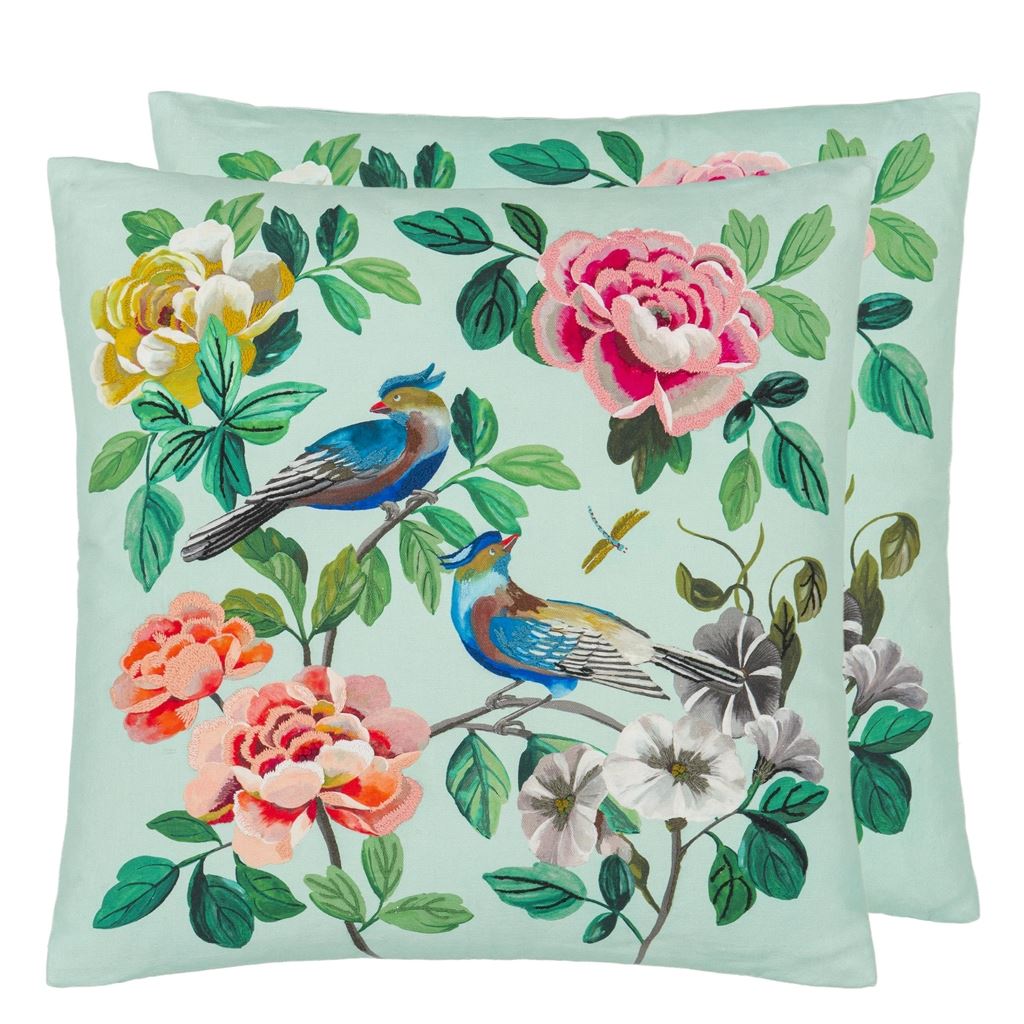 Cojín decorativo Designers Guild Miraflores Duck Egg de algodón