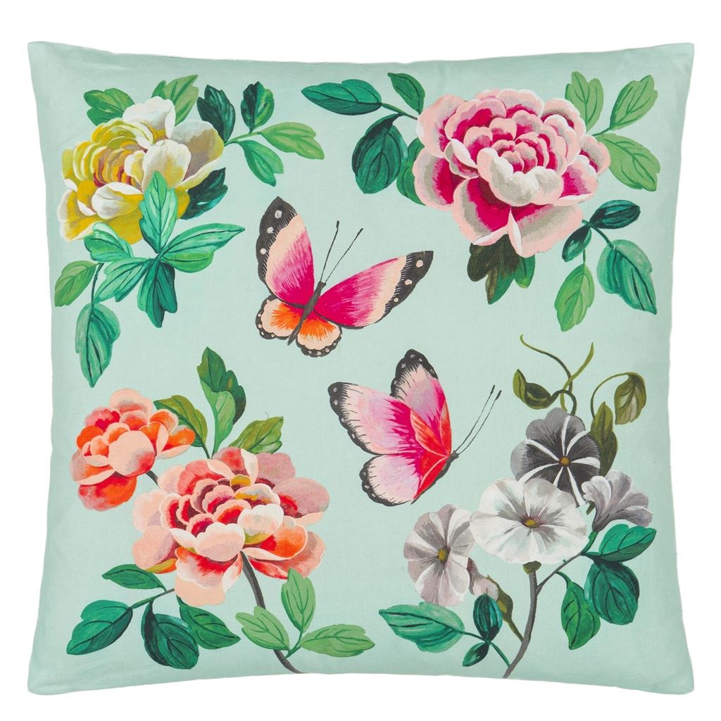 Cojín decorativo Designers Guild Miraflores Duck Egg de algodón