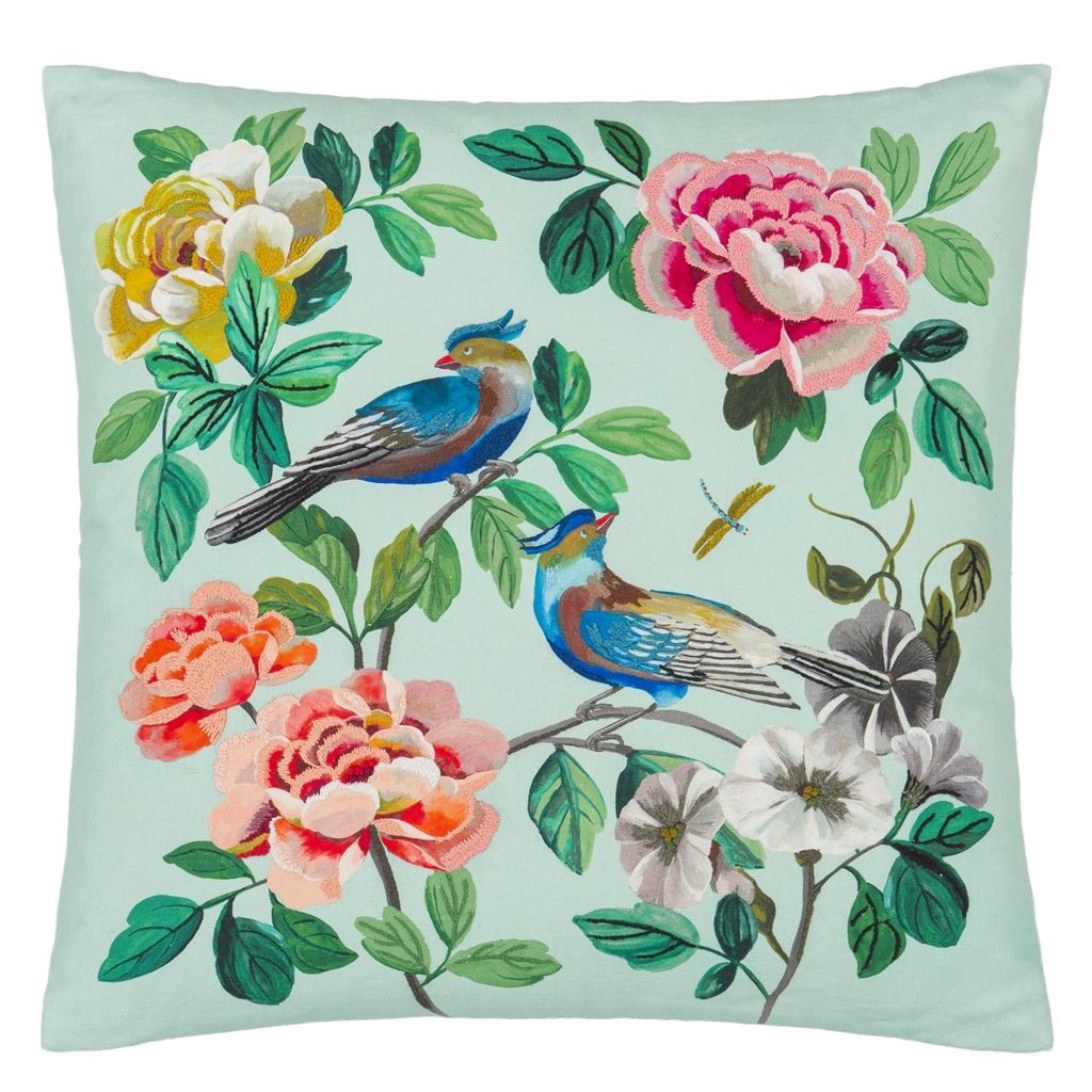 Cojín decorativo Designers Guild Miraflores Duck Egg de algodón