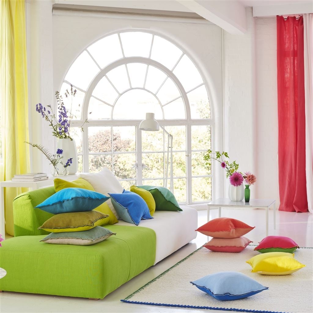Designers Guild Brera Lino Lime & Moss Linen Decorative Pillow