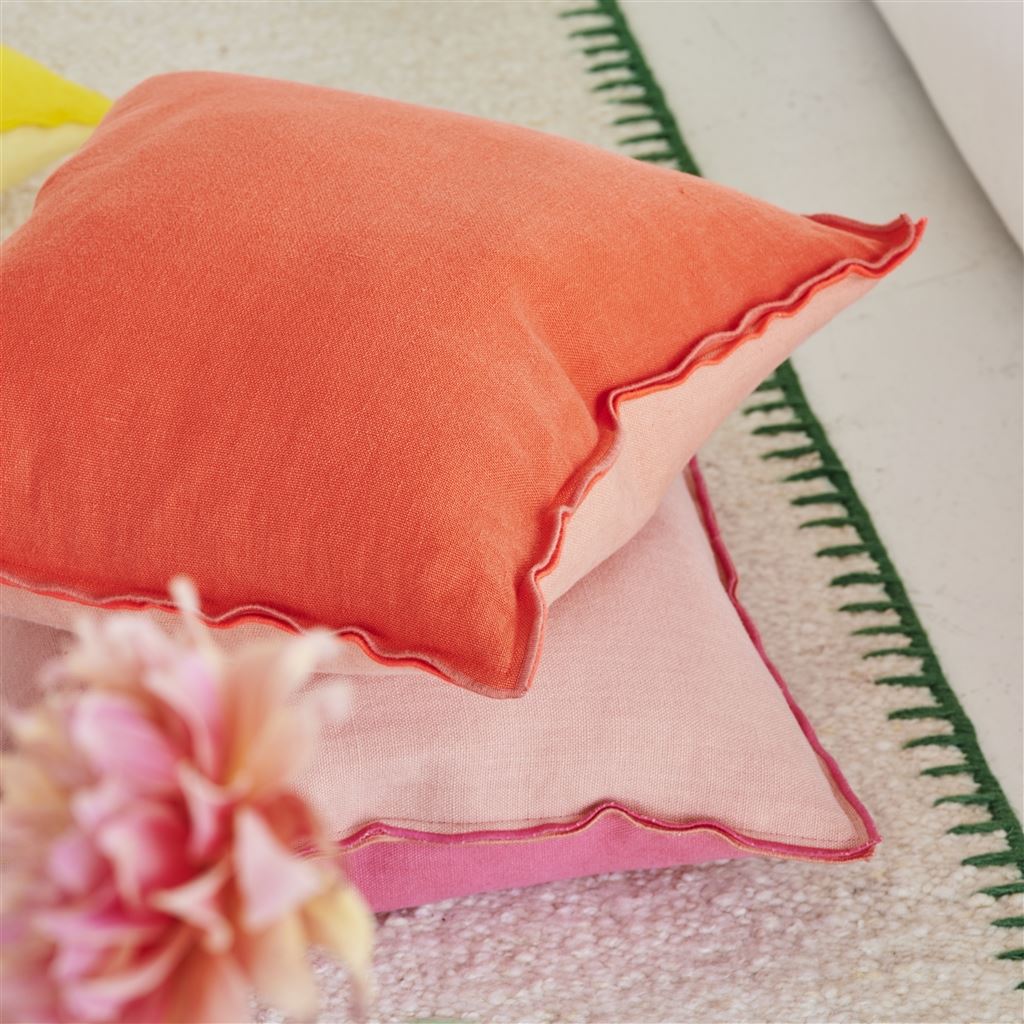 Designers Guild Brera Lino Hibiscus & Peach Linen Decorative Pillow